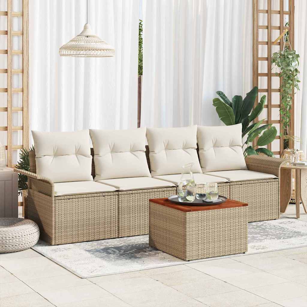 JUNG Vida Gartensofa-set mit Speicher 5 pcs Beige und Creme Poly-Rattan