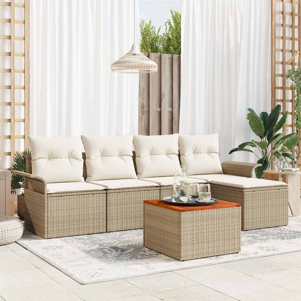 JUNG Vida Gartensofa-set mit Speicher 6 pcs Beige und Creme Poly-Rattan