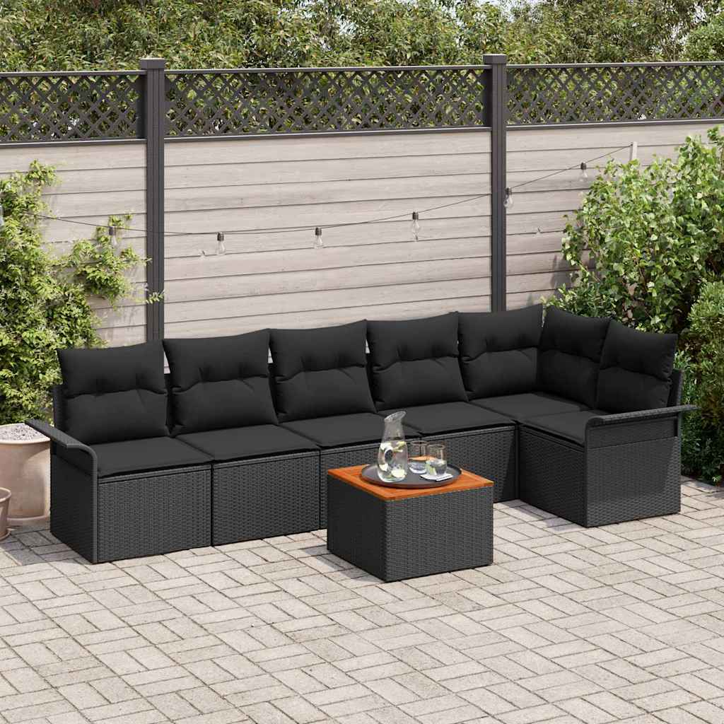 JUNG Vida Gartensofa-set mit Speicher 7 pcs Schwarz Poly-Rattan
