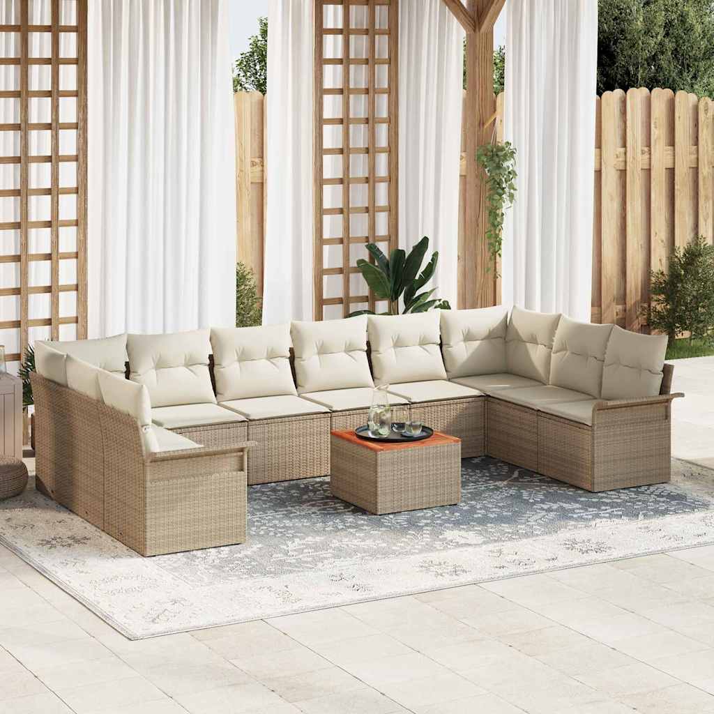 JUNG Vida Gartensofa-set mit Speicher 11 pcs Beige und Creme Poly-Rattan