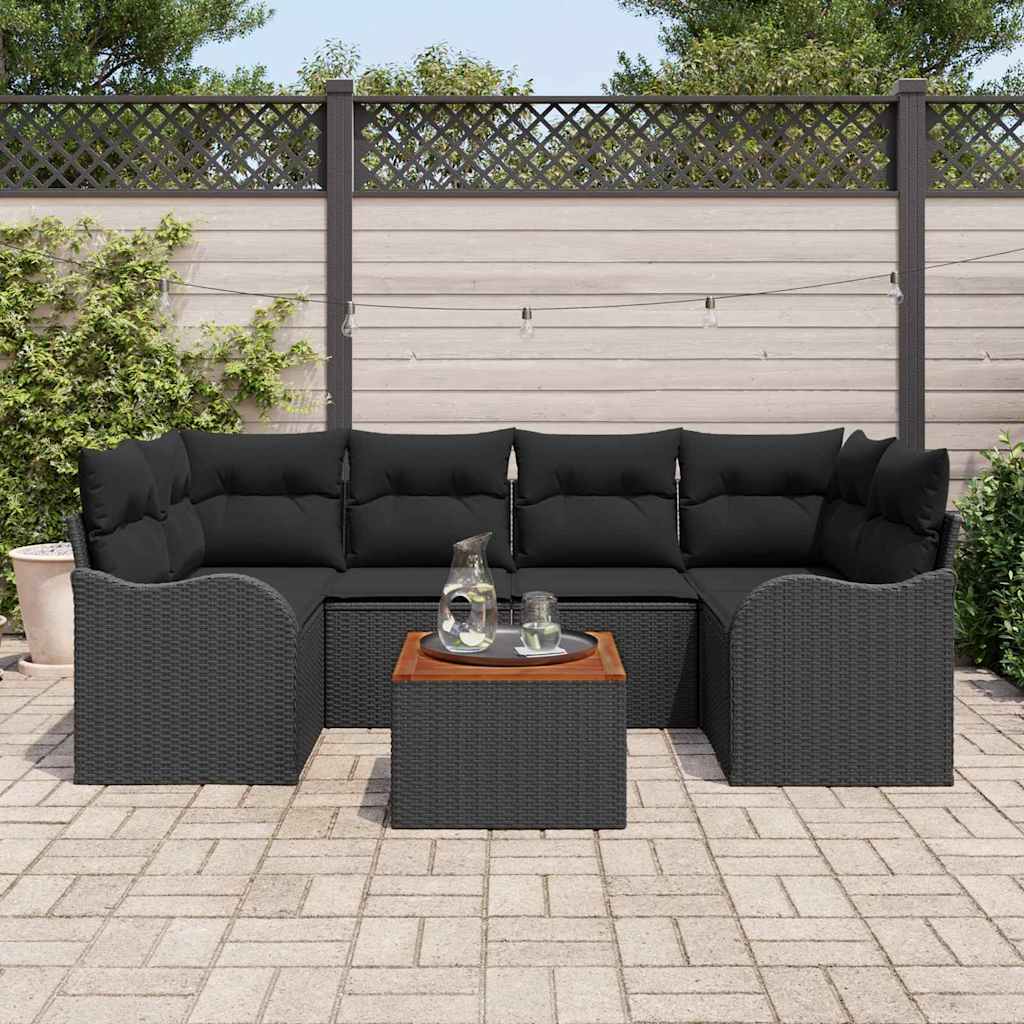 JUNG Vida Gartensofa-set mit Speicher 7 pcs Schwarz Poly-Rattan