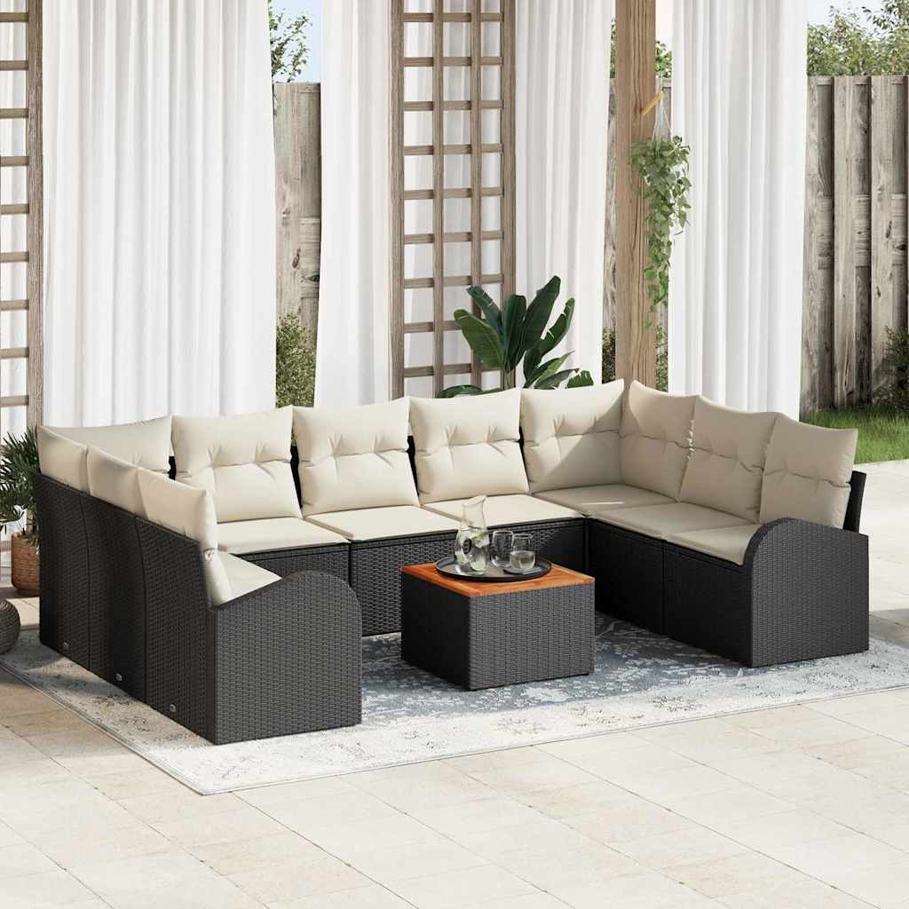 JUNG Vida Gartensofa-set 10 pcs Schwarz und Creme Poly-Rattan