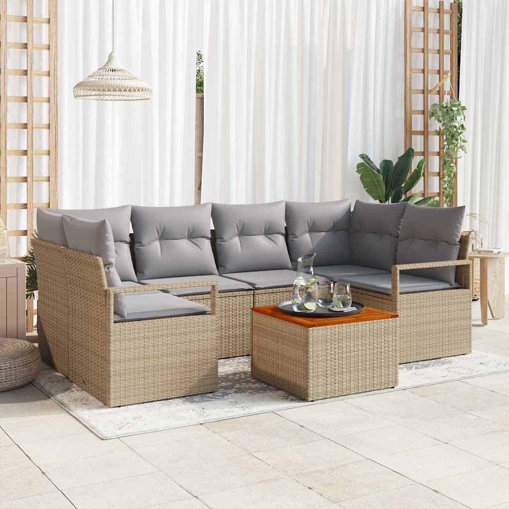 JUNG Vida Gartensofa-set 7 pcs Beige und Hellgrau Poly-Rattan