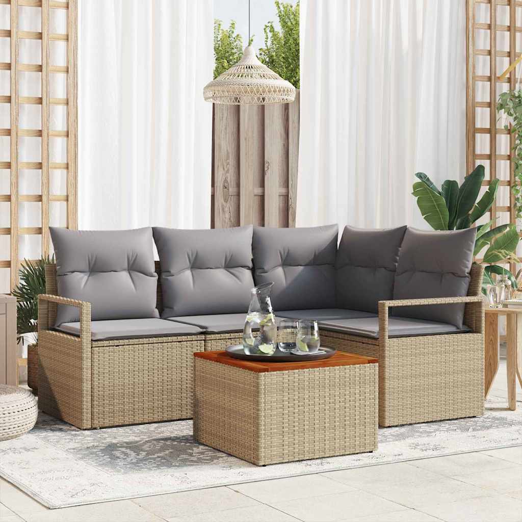 JUNG Vida Gartensofa-set 5 pcs Beige und Hellgrau Poly-Rattan