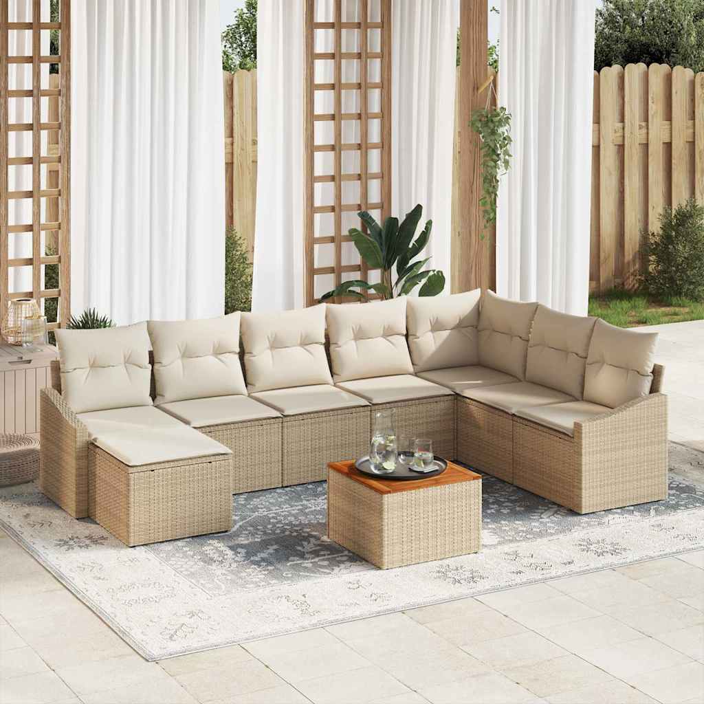 JUNG Vida Gartensofa-set mit Speicher 9 pcs Beige und Creme Poly-Rattan