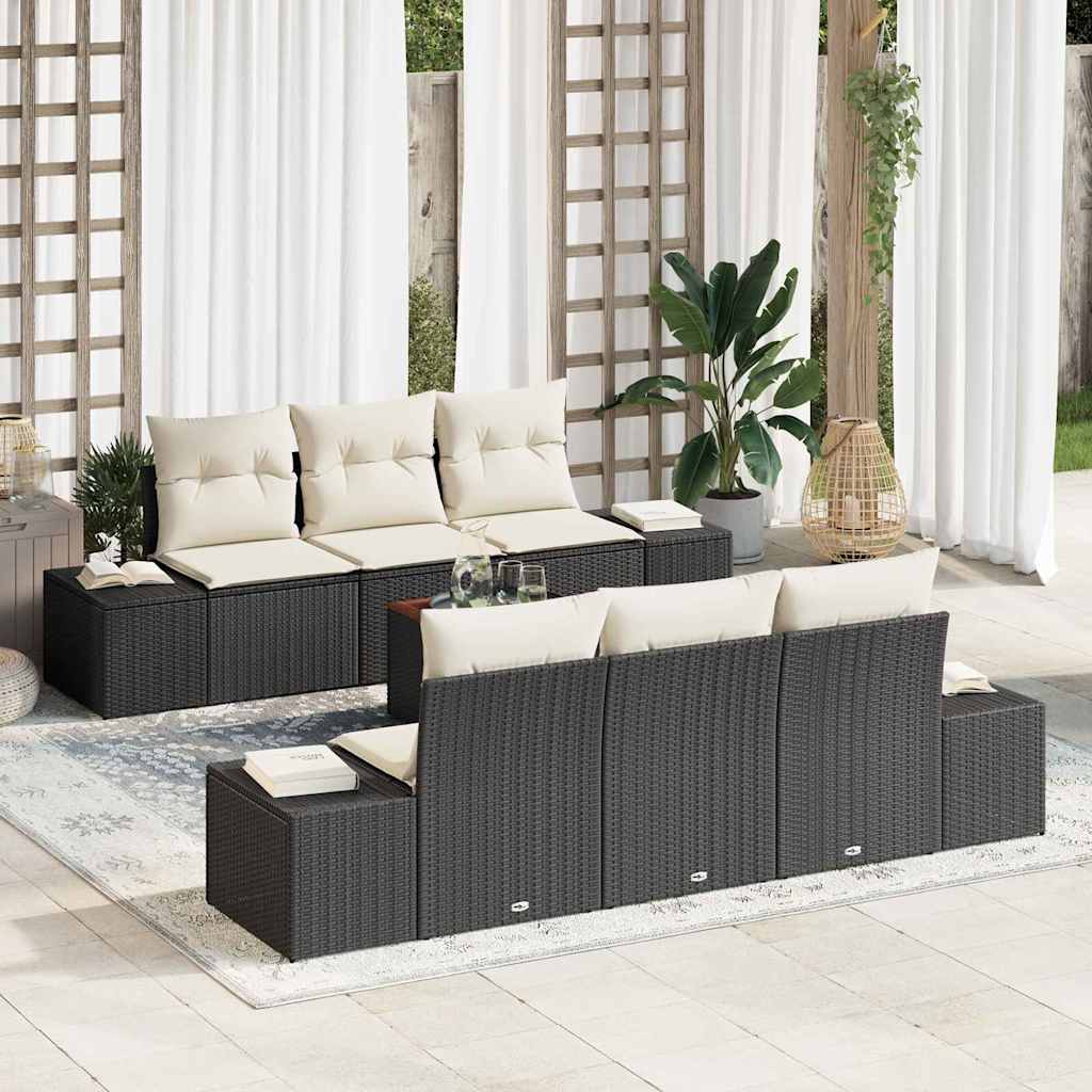 JUNG Vida Gartensofa-set mit Speicher 7 pcs Schwarz und Creme Poly-Rattan
