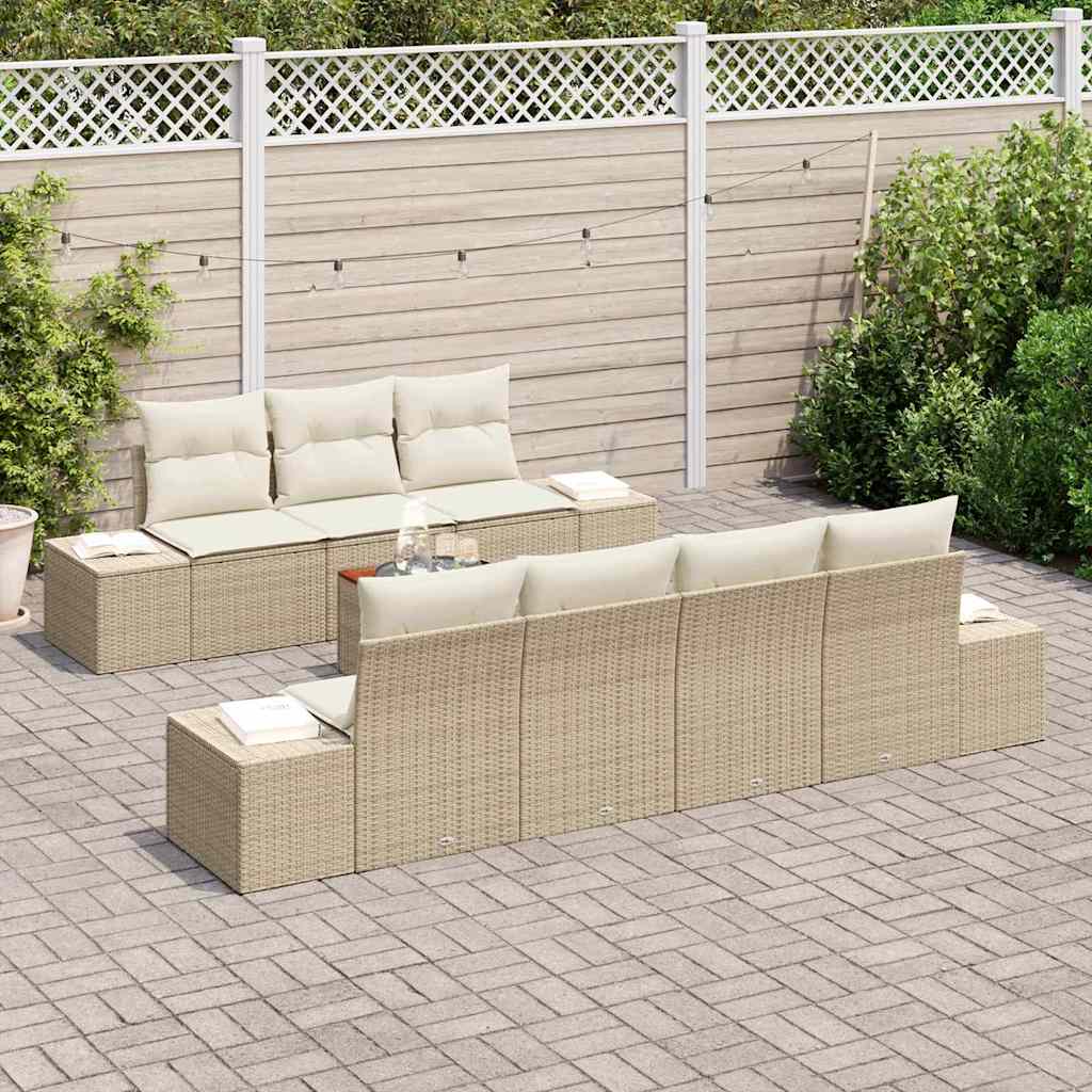 JUNG Vida Gartensofa-set mit Speicher 8 pcs Beige und Creme Poly-Rattan