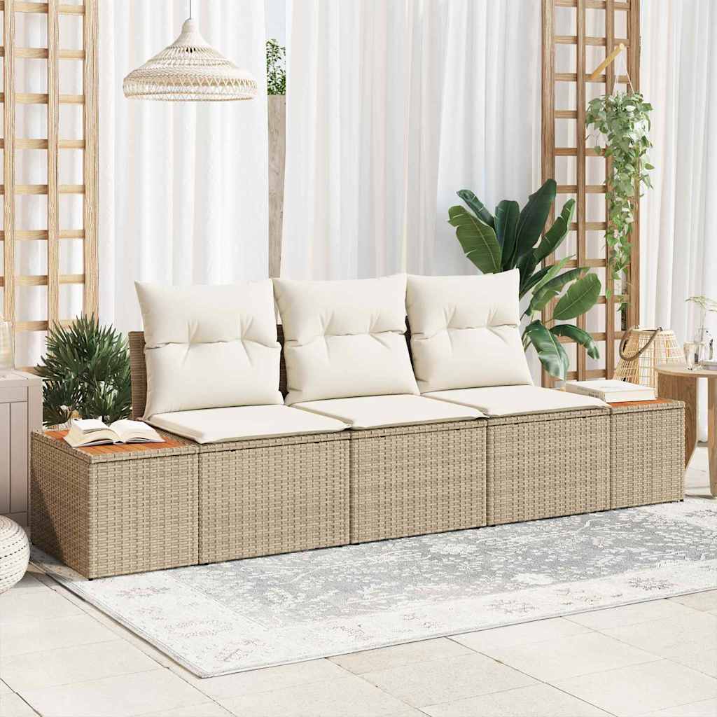 JUNG Vida Garten-Sofa-Set mit Kissen 3 pcs Beige und Creme Poly Rattan