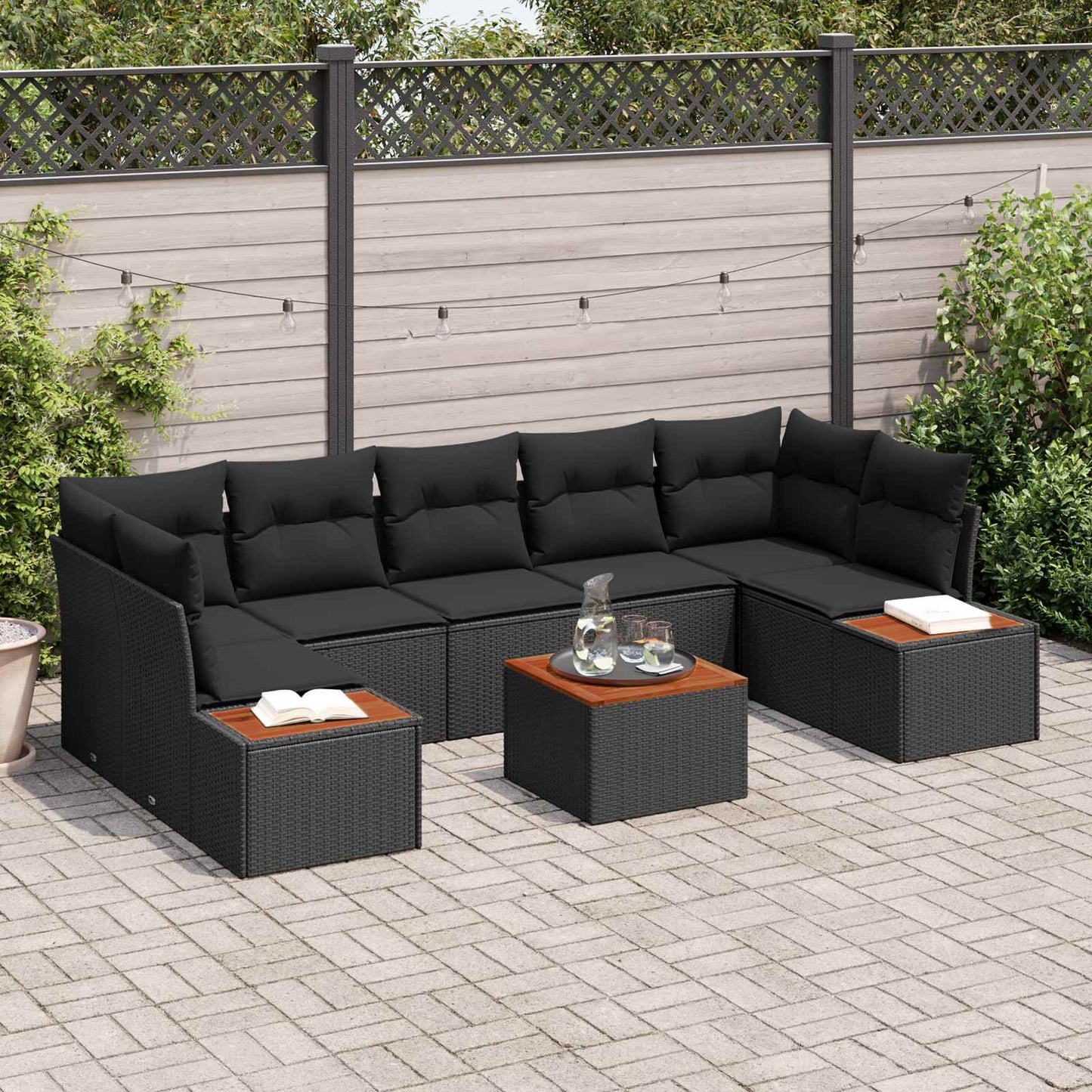 JUNG Vida Garten-Sofa-Set mit Kissen 8 pcs Schwarz Poly Rattan