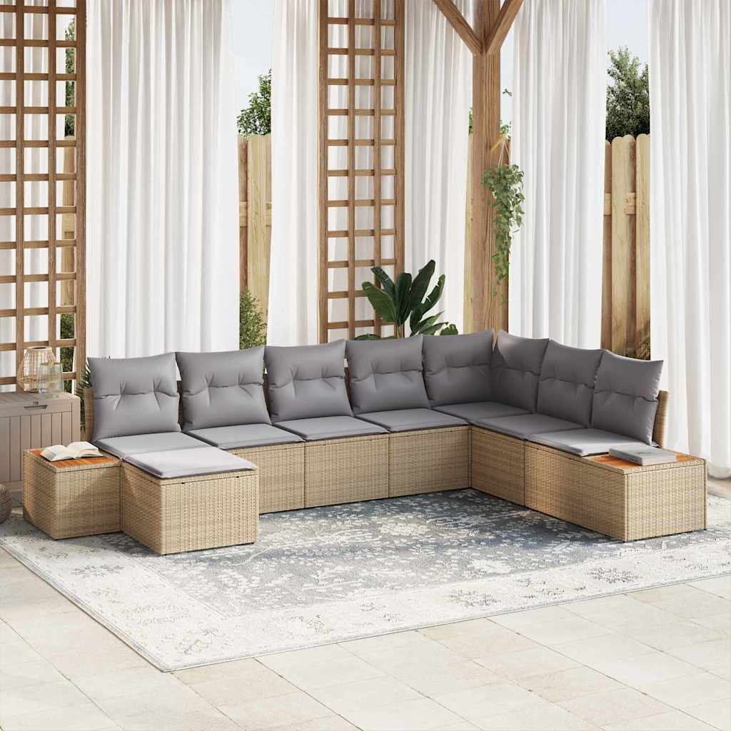 JUNG Vida Gartensofa-set mit Kissen 9 pcs Beige und Hellgrau Polyrattan