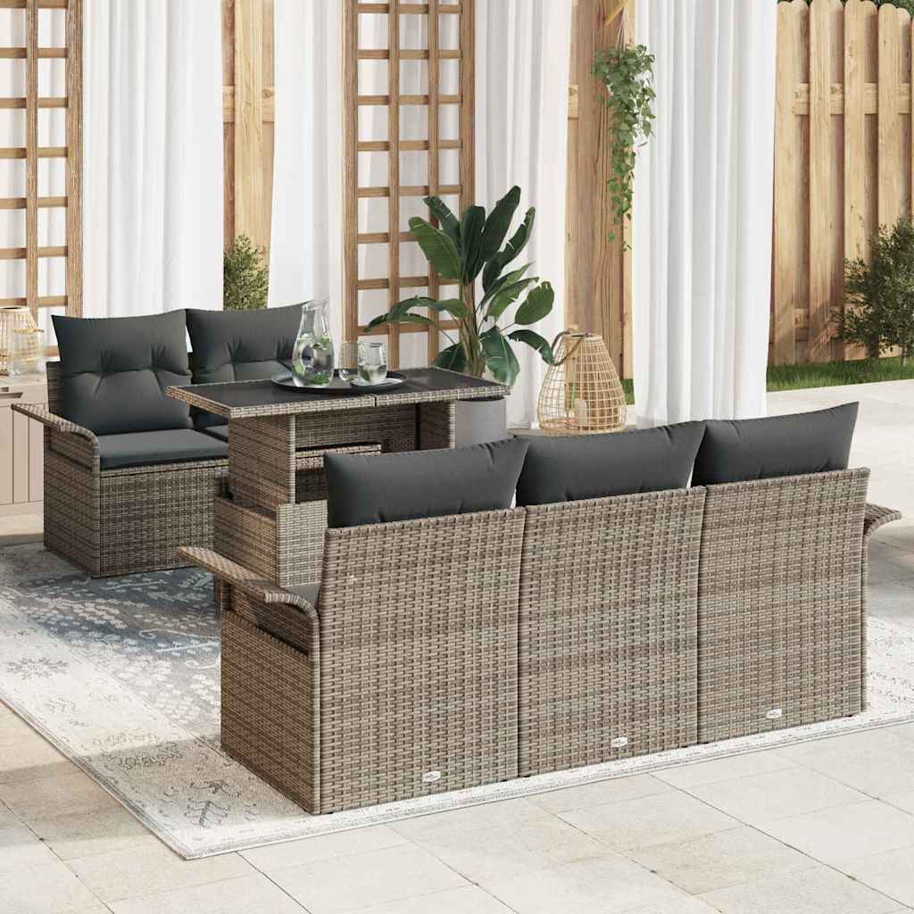 JUNG Vida Gartensofa-set mit Kissen mit Speicher 6 pcs Grau Poly Rattan