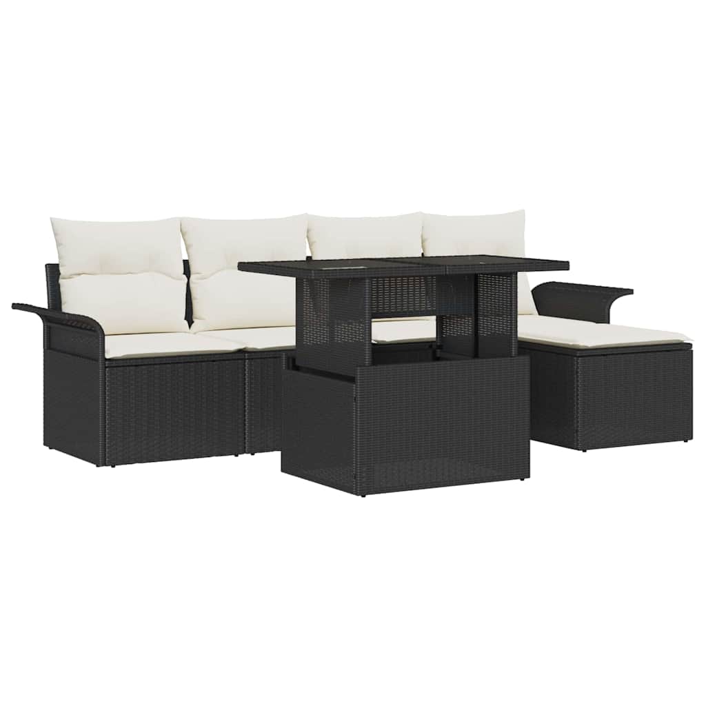 JUNG Vida Garten-Sofa-Set mit Kissen 8 pcs Schwarz Poly Rattan