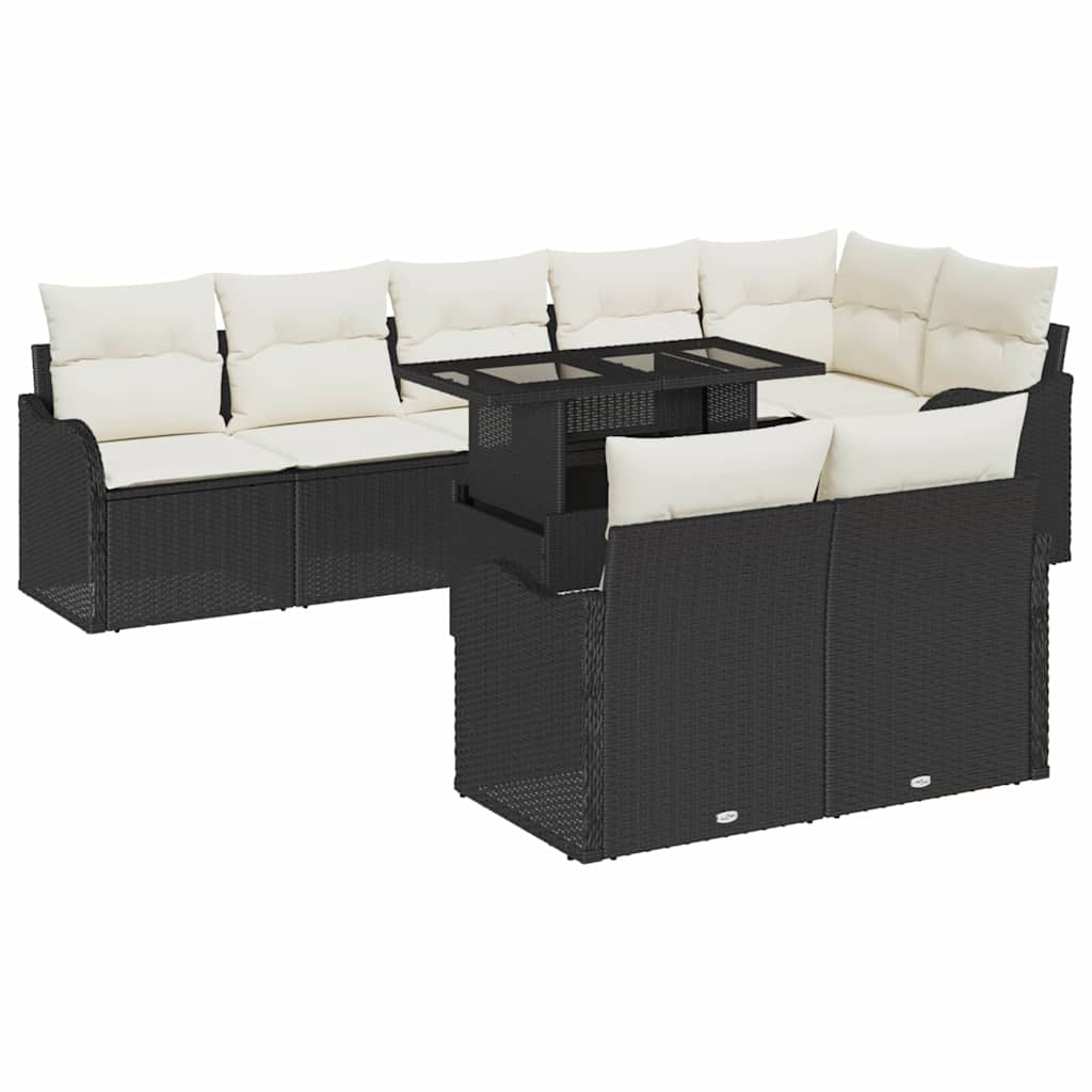 JUNG Vida Garten-Sofa-Set mit Kissen mit Kissen 9 pcs Schwarz Poly Rattan
