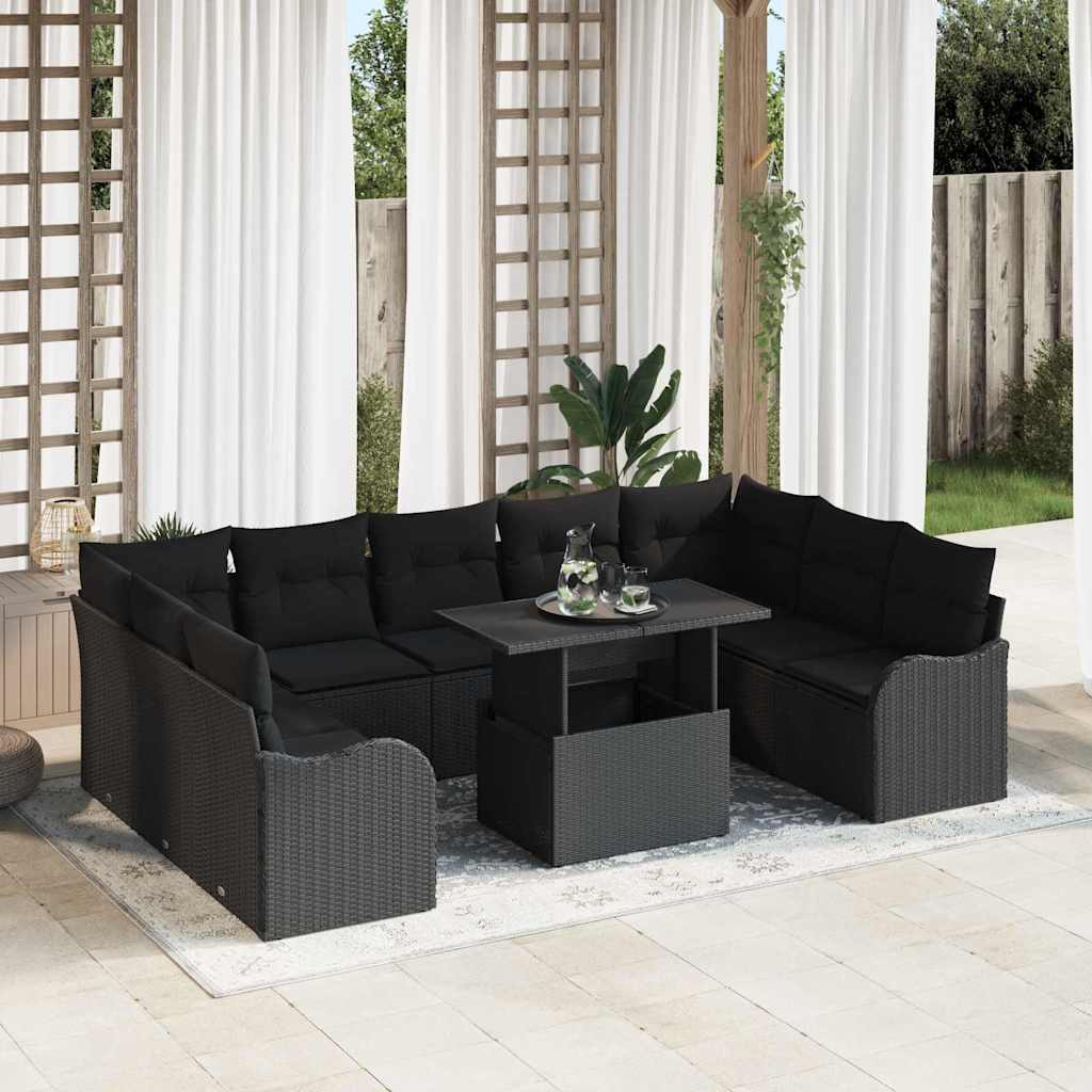 JUNG Vida Gartensofa-set mit Kissen mit Kissen 10 pcs Schwarz Poly Rattan