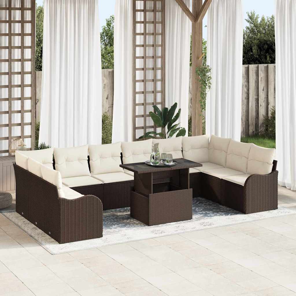 JUNG Vida Garten-Sofa-Set mit Kissen mit Kissen 11 pcs Braun Poly Rattan