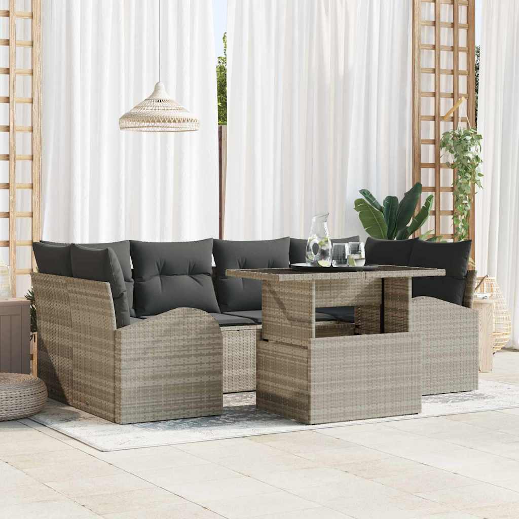 JUNG Vida Garten-Sofa-Set mit Kissen 7 pcs Hellgrau Poly Rattan