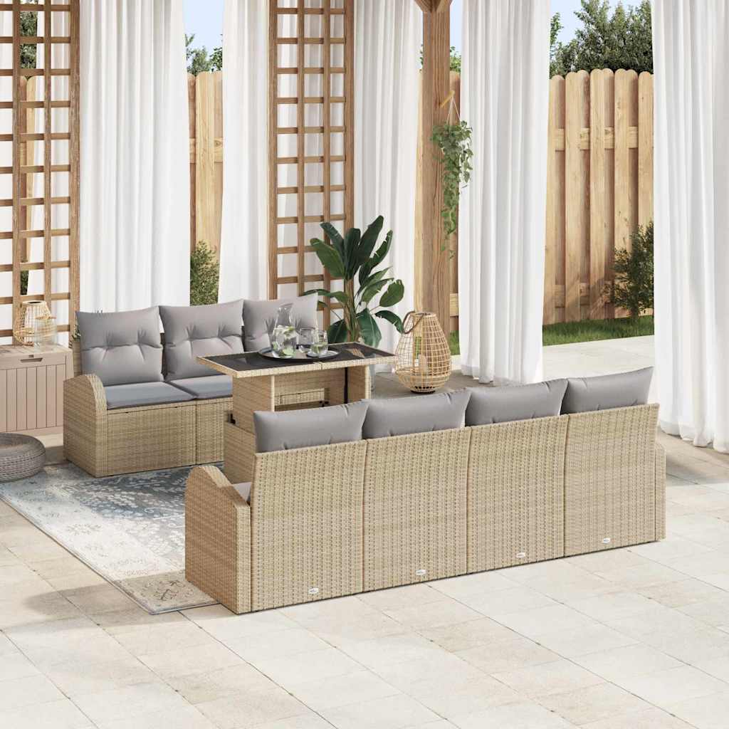 JUNG Vida Gartensofa-set mit Kissen mit Speicher 8 pcs Beige Poly Rattan