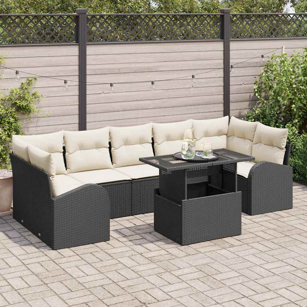 JUNG Vida Gartensofa-set mit Kissen mit Kissen 8 pcs Schwarz Poly Rattan