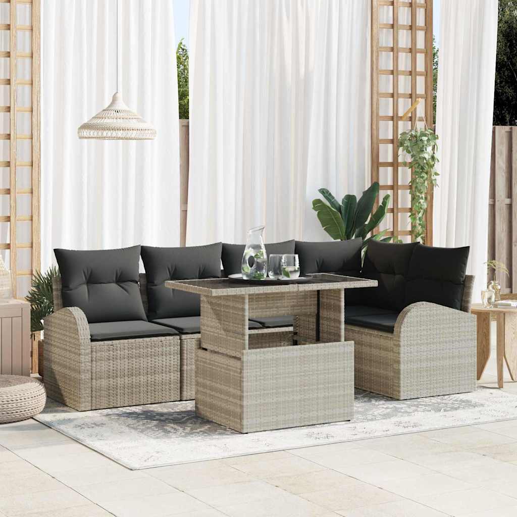 JUNG Vida Garten-Sofa-Set mit Kissen 6 pcs Hellgrau Poly Rattan
