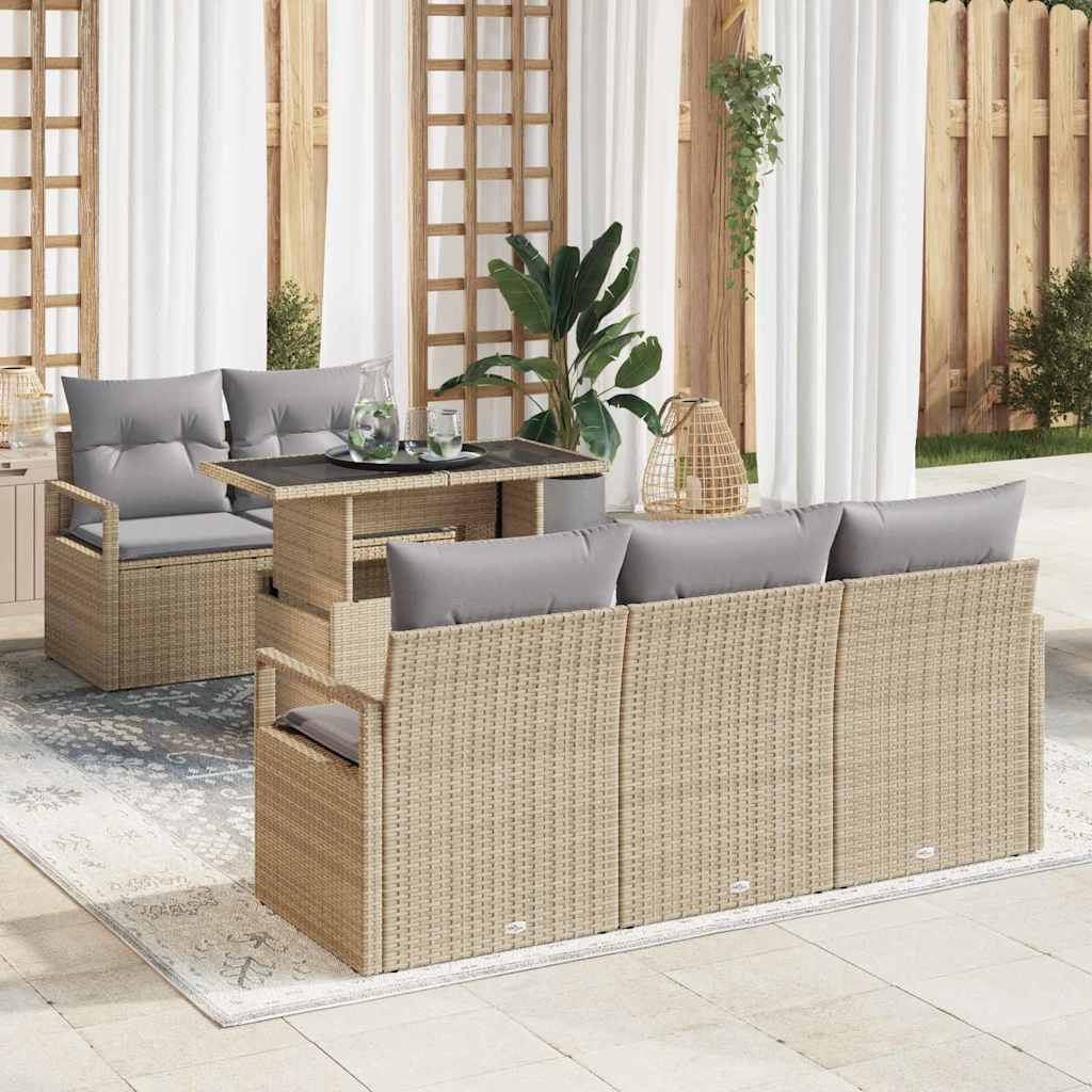 JUNG Vida Gartensofa-set mit Kissen mit Speicher 6 pcs Beige Poly Rattan