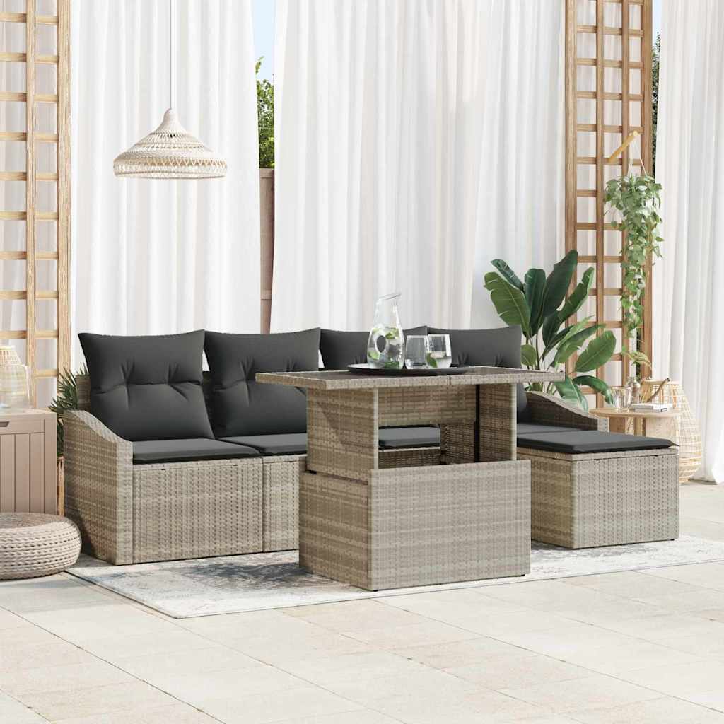 JUNG Vida Garten-Sofa-Set 6 pcs Hellgrau und Dunkelgrau Poly-Rattan