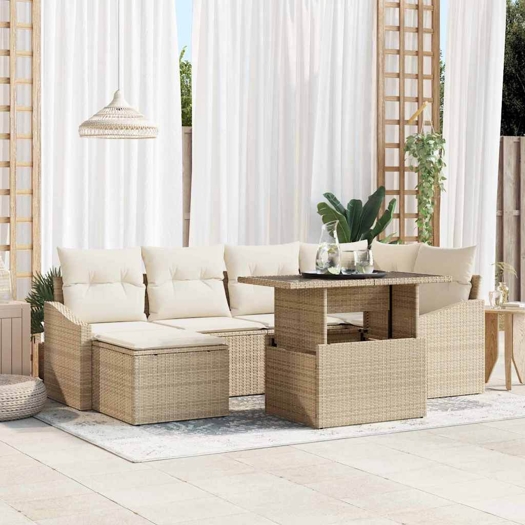 JUNG Vida Garten-Sofa-Set mit Kissen mit Speicher 7 pcs Beige und Creme