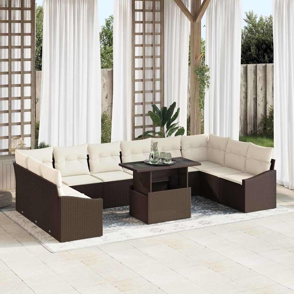 JUNG Vida Garten-Sofa-Set mit Kissen mit Speicher 11 pcs Braun und Creme