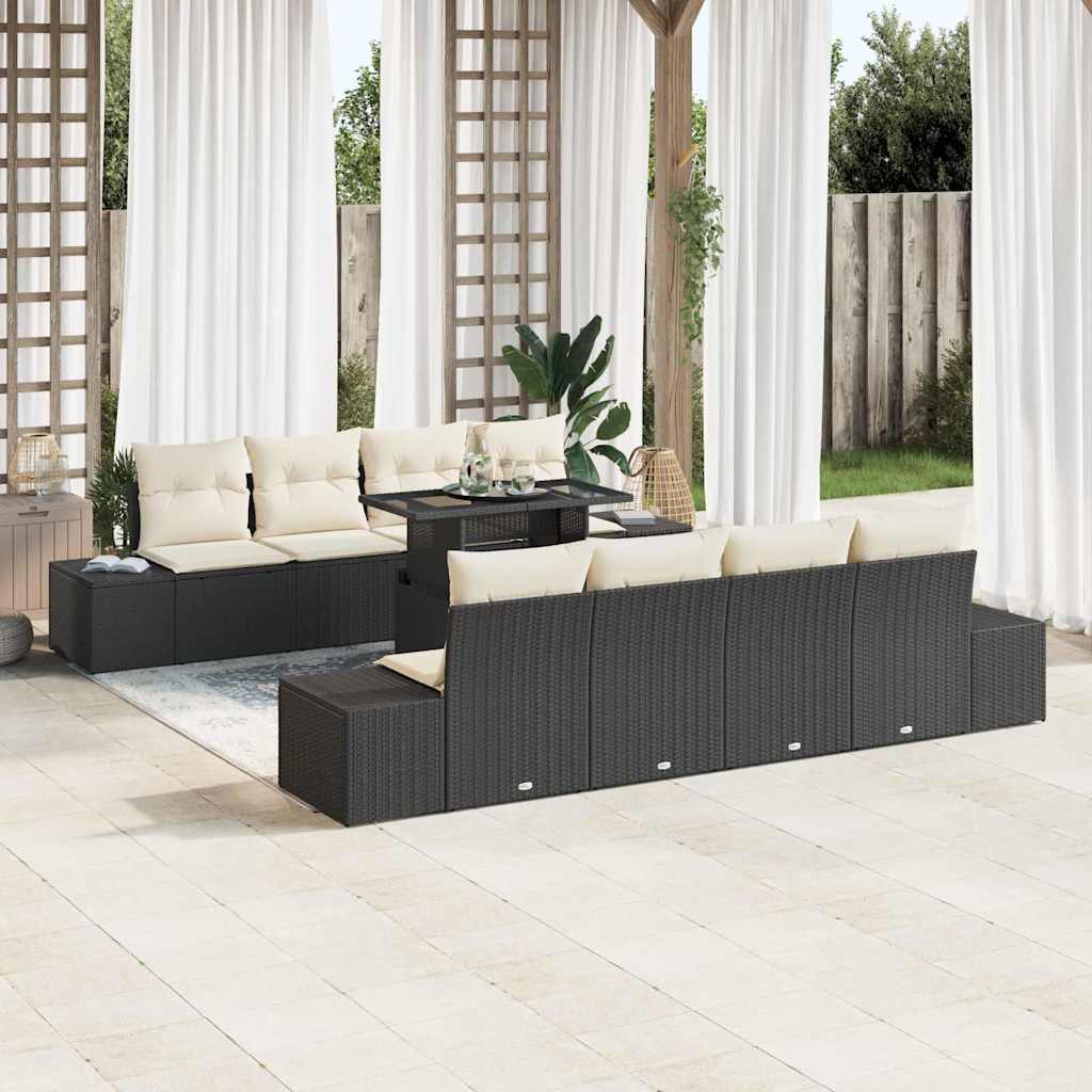 JUNG Vida Gartensofa-set mit Kissen mit Speicher 9 pcs Schwarz und Creme