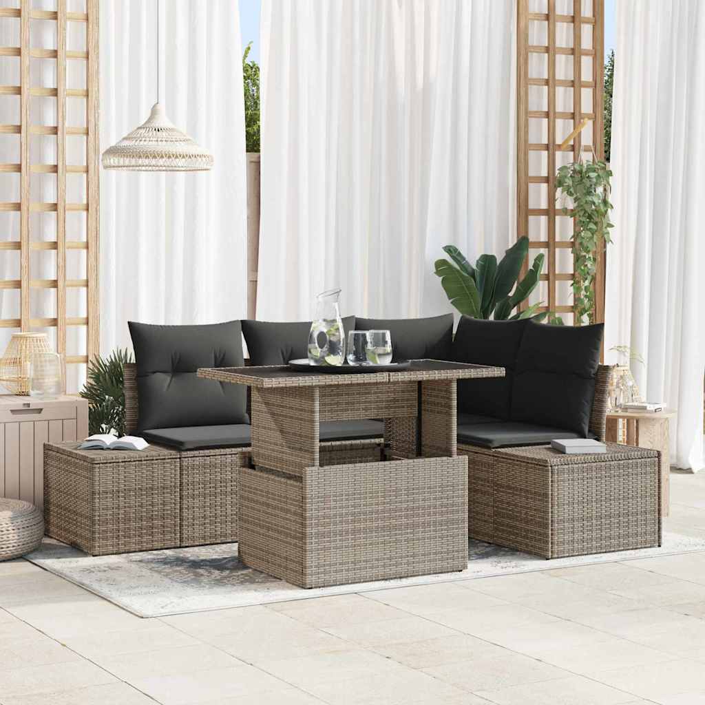 JUNG Vida Gartensofa-set mit Kissen mit Speicher 5 pcs Grau Poly-Rattan