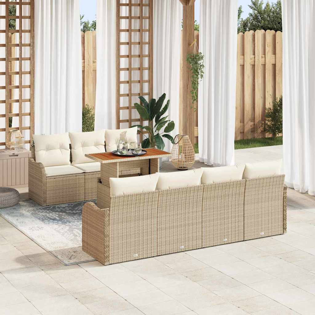 JUNG Vida Garten-Sofa-Set mit Speicher 8 pcs Beige Poly Rattan