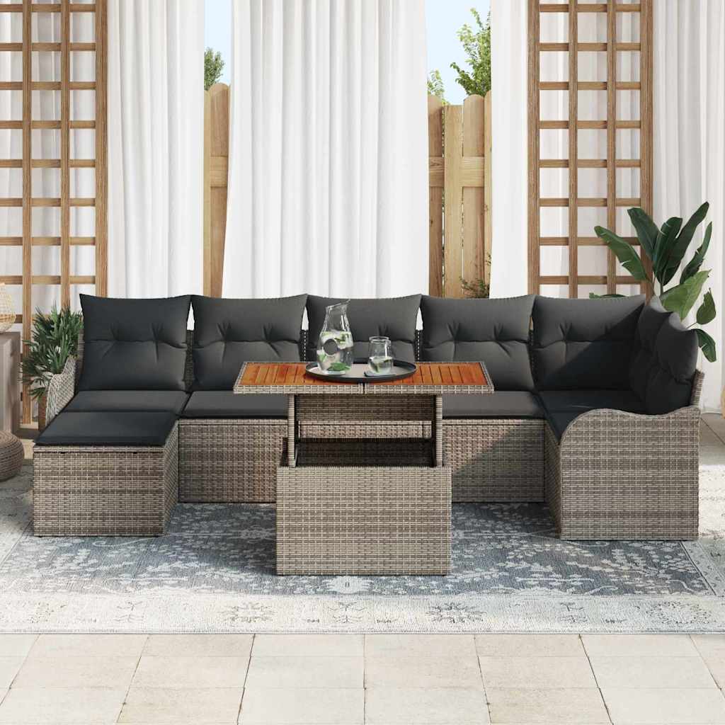 JUNG Vida Garten-Sofa-Set mit Speicher 8 pcs Grau Poly Rattan