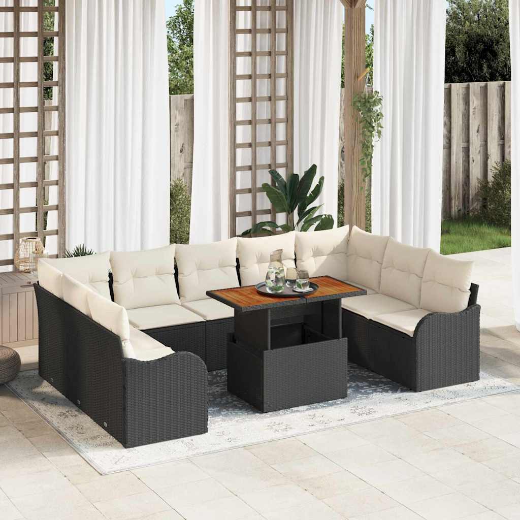 JUNG Vida Garten-Sofa-Set mit Speicher 10 pcs Schwarz Poly Rattan