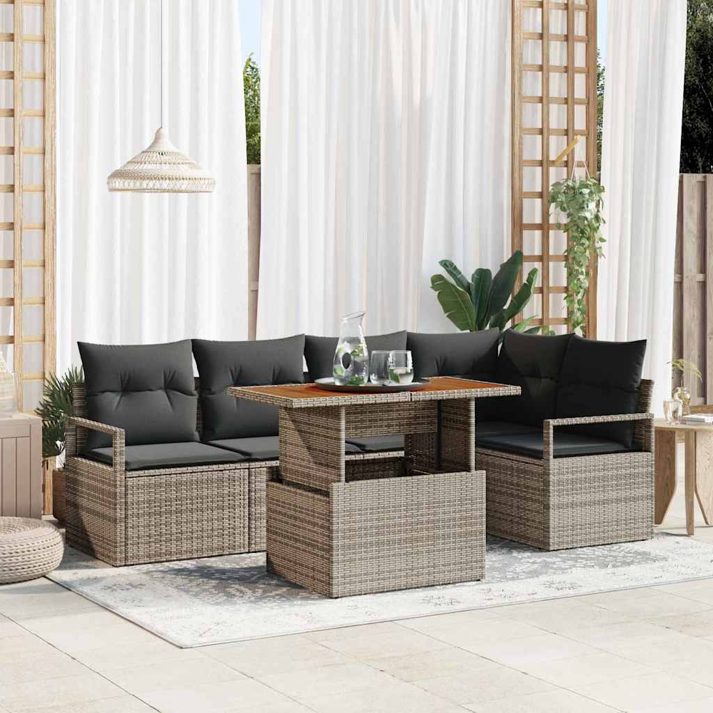 JUNG Vida Garten-Sofa-Set mit Speicher 6 pcs Grau Poly Rattan