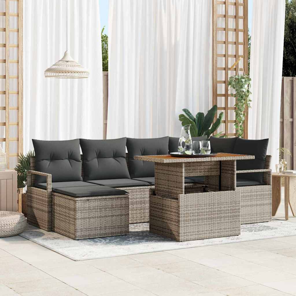JUNG Vida Garten-Sofa-Set mit Speicher 7 pcs Grau Poly Rattan