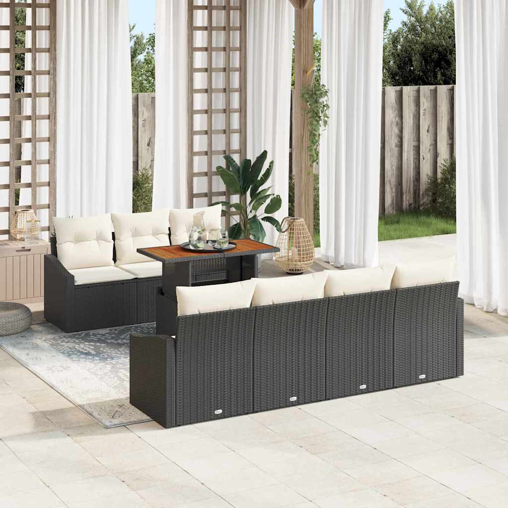 JUNG Vida Garten-Sofa-Set mit Speicher 8 pcs Schwarz Poly Rattan