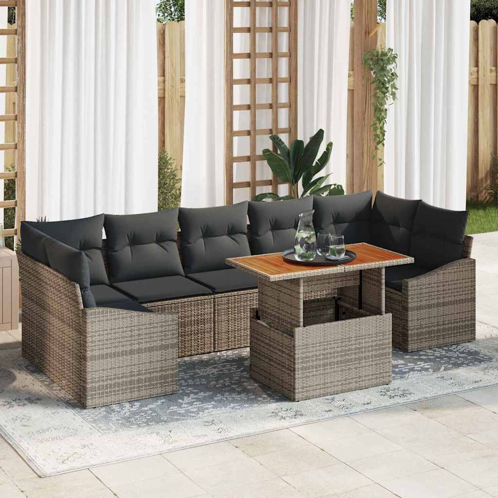 JUNG Vida Garten-Sofa-Set mit Kissen mit Speicher 8 pcs Grau