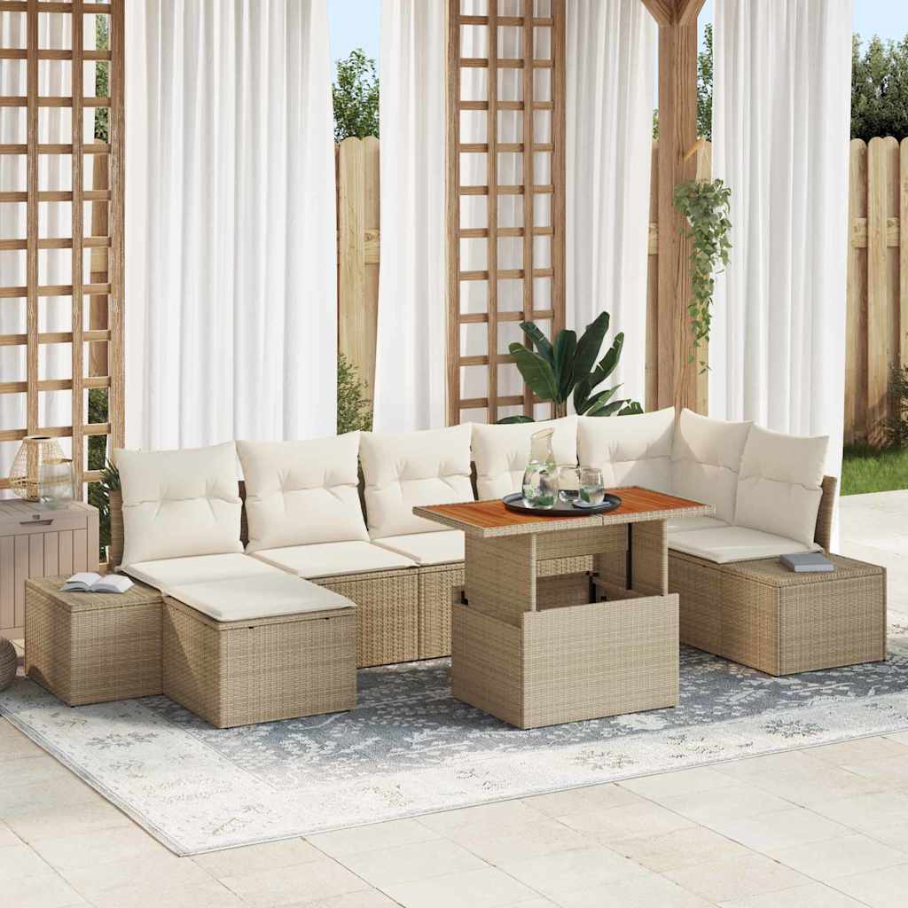 JUNG Vida Garten-Sofa-Set mit Speicher 8 pcs Beige Poly Rattan