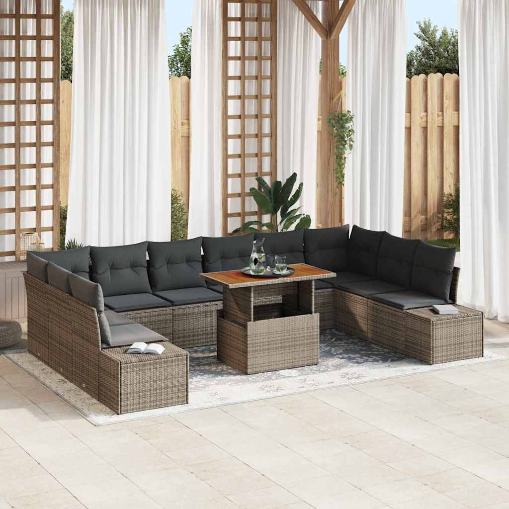 JUNG Vida Garten-Sofa-Set mit Speicher 11 pcs Grau Poly Rattan