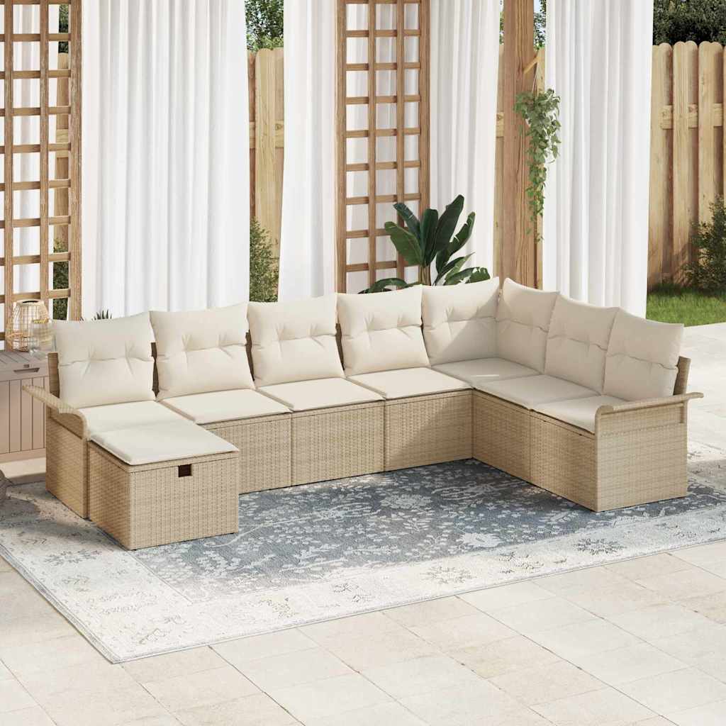JUNG Vida Gartensofa-set mit Kissen 8 pcs Beige und Creme Poly-Rattan