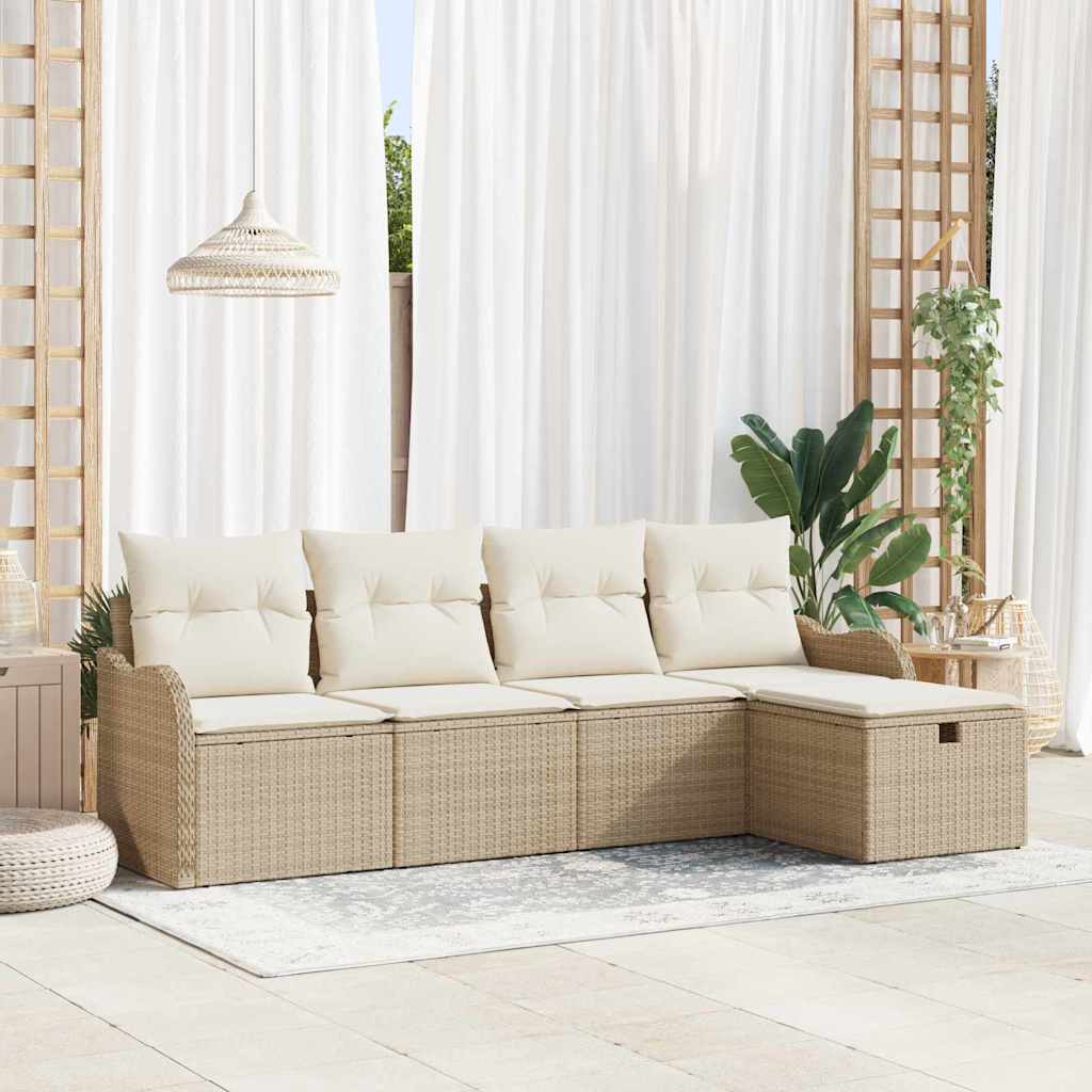 JUNG Vida Gartensofa-set mit Kissen 5 pcs Beige und Creme Poly-Rattan
