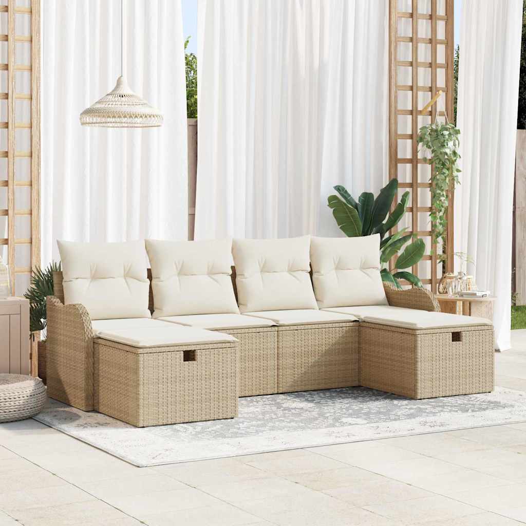 JUNG Vida Sofa Set mit Kissen 6 pcs Beige und Creme Poly-Rattan