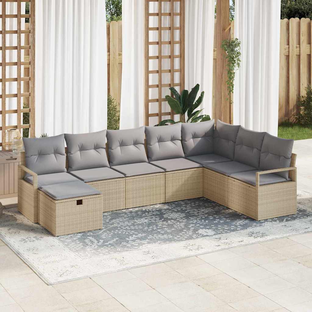 JUNG Vida Sofa Set mit Kissen 8 pcs Beige und Hellgrau Poly-Rattan