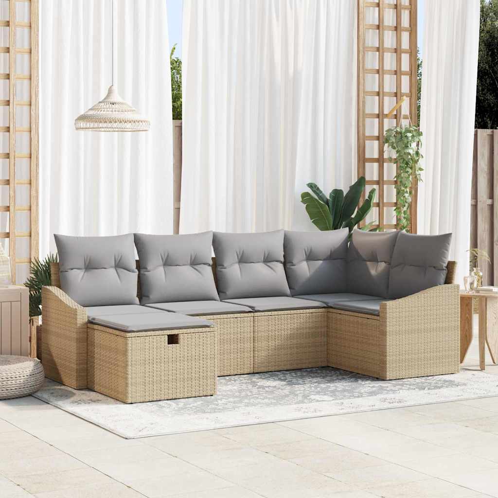 JUNG Vida Sofa Set mit Kissen 6 pcs Beige und Hellgrau Poly-Rattan