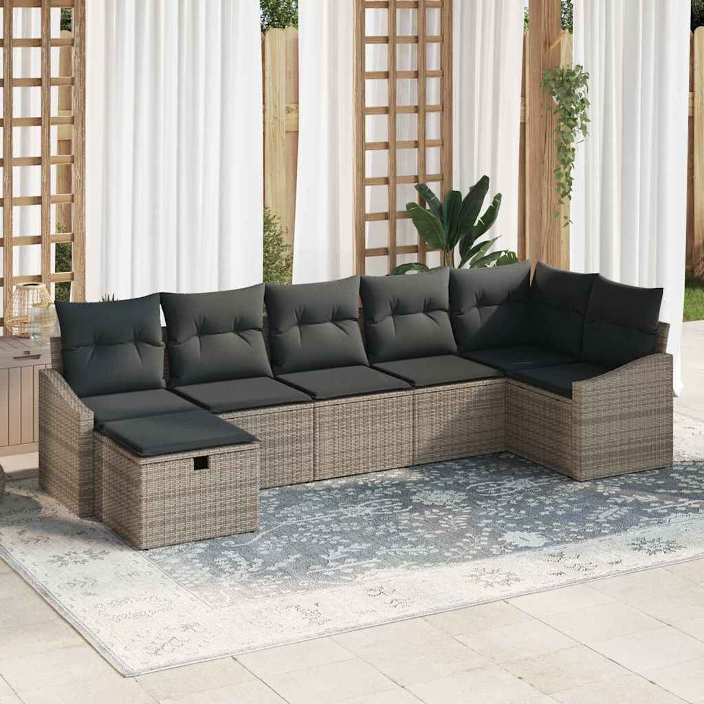 JUNG Vida Sofa Set mit Kissen mit Speicher 7 pcs Grau Poly-Rattan