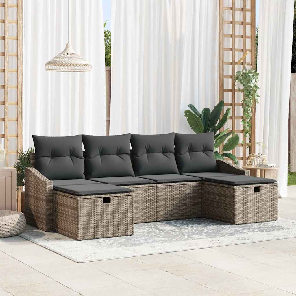 JUNG Vida Gartensofa-set mit Kissen mit Speicher 6 pcs Poly-Rattan