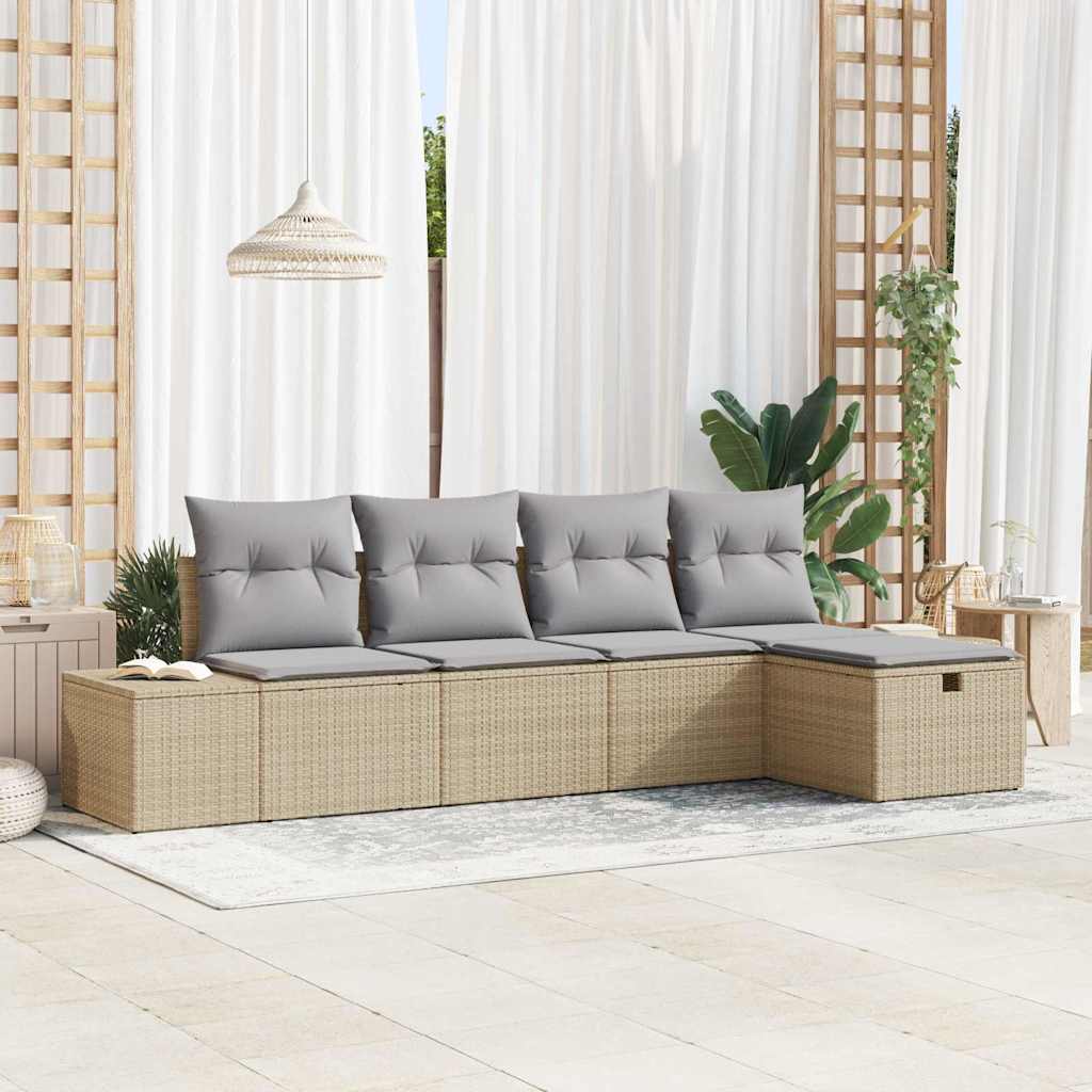 JUNG Vida Gartensofa-set mit Kissen 5 pcs Beige Poly-Rattan