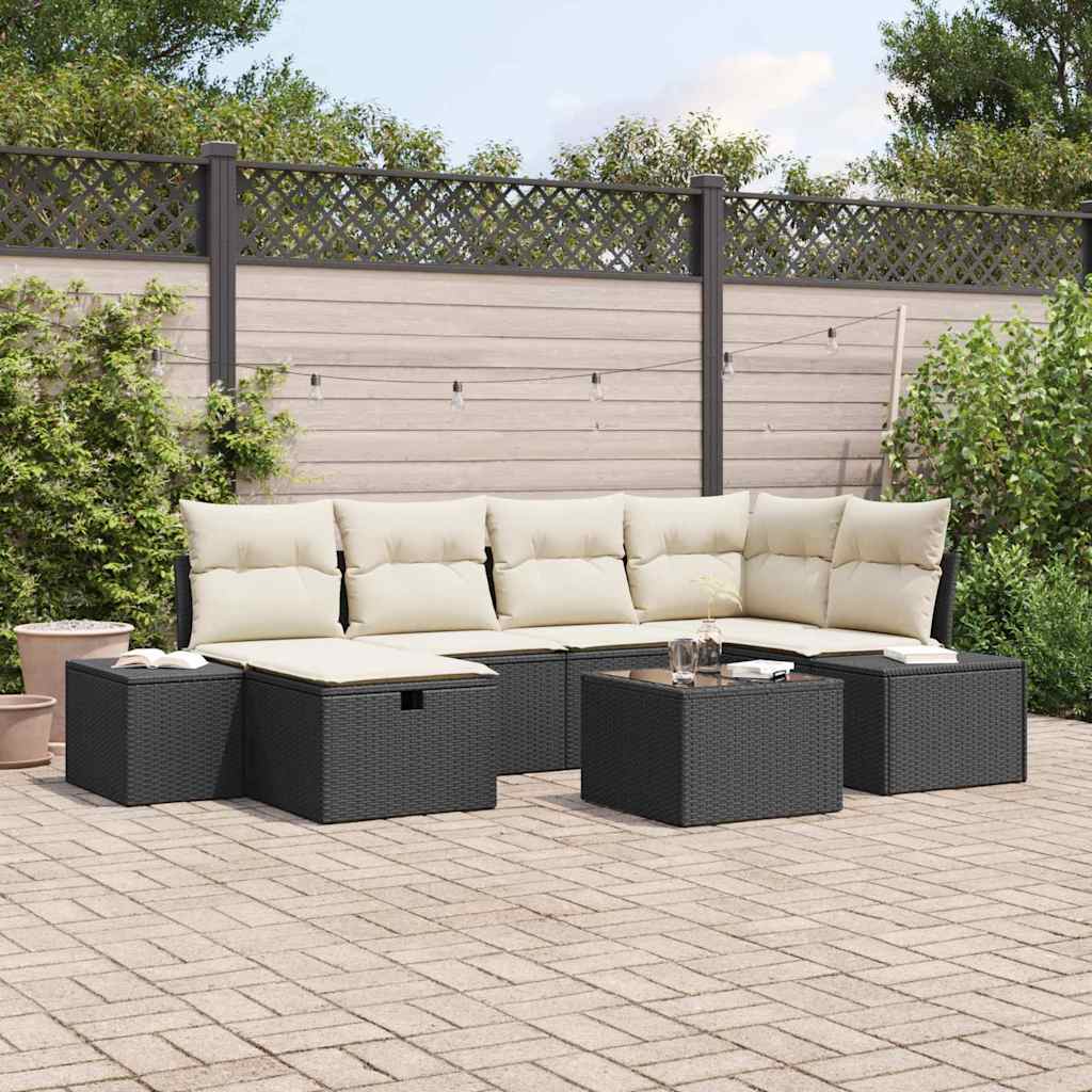JUNG Vida Gartensofa-set mit Kissen 7 pcs Schwarz Poly-Rattan