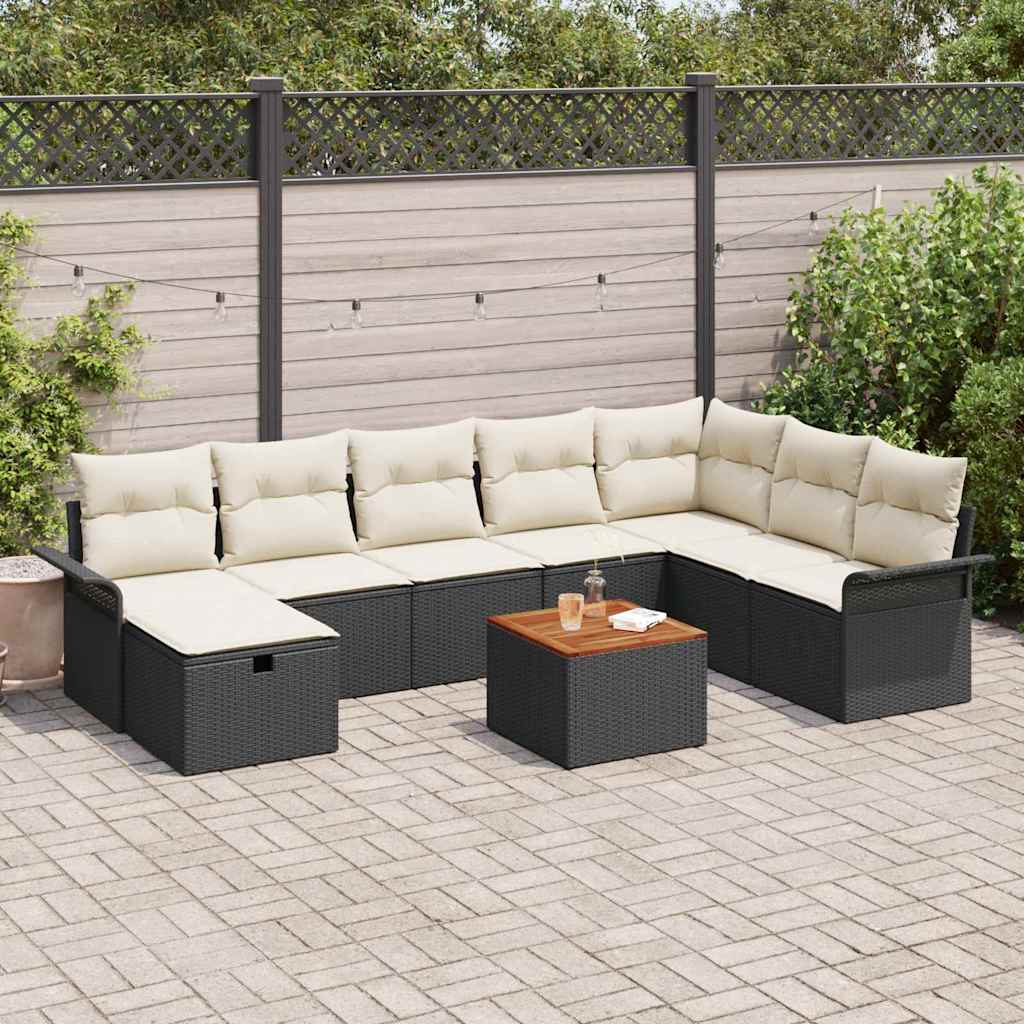 JUNG Vida Gartensofa-set mit Kissen 9 pcs Schwarz Poly-Rattan