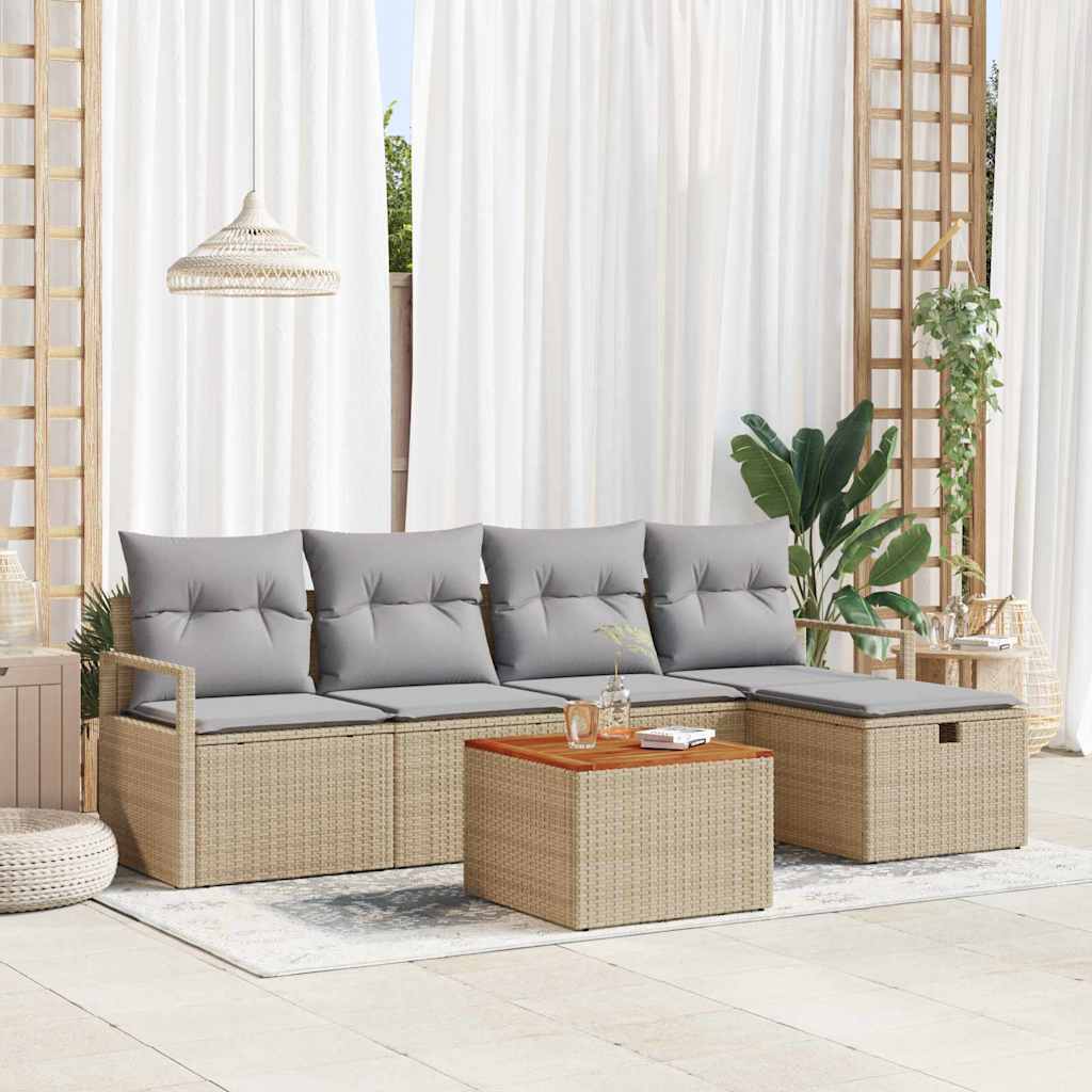 JUNG Vida Gartensofa-set mit Kissen mit Speicher 6 pcs Beige Poly-Rattan