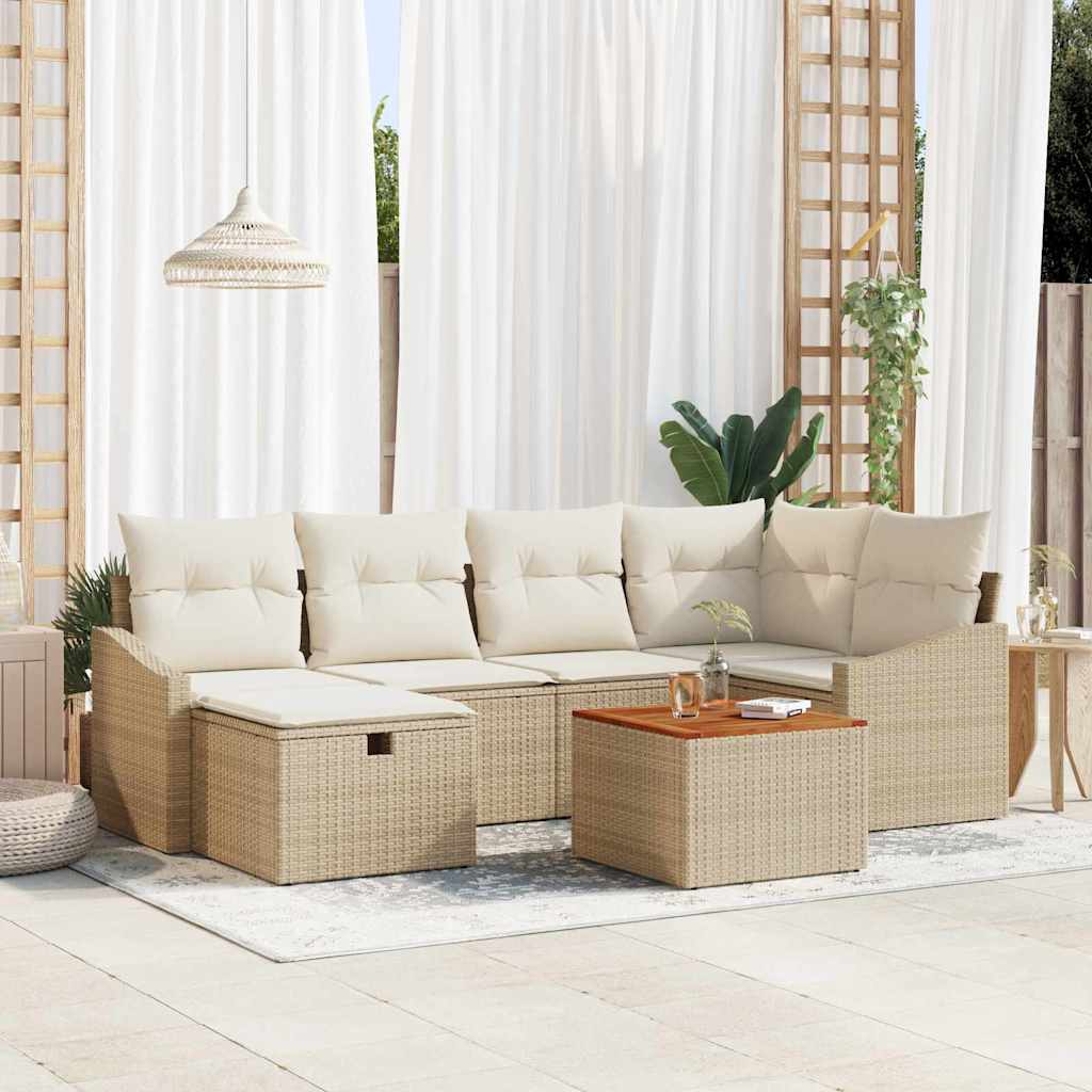 JUNG Vida Gartensofa-set mit Kissen mit Speicher 7 pcs Beige Poly-Rattan